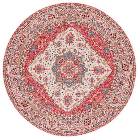 Safavieh 6 x 6 ft. Tucson Traditional Power Loomed Round Rug; Red & Beige TSN107Q-6R